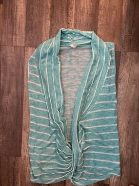 Striped Aqua Open-Front Women's Cardigan